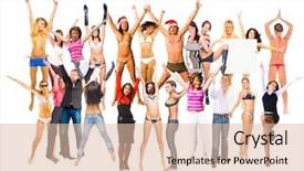  Presentation with sales forecast people behind success - Presentation theme enhanced with sport clerk - people jumping success concept background and a  colored foreground