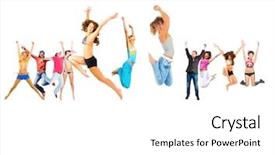  Presentation with success pic - Beautiful theme featuring sport clerk - success concept jumping together backdrop and a  colored foreground