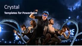  Presentation with cyclist - Slide deck enhanced with sport-collage-cyclist-man background and a navy blue colored foreground