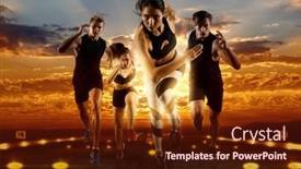  Presentation with runway - Beautiful PPT theme featuring sport-collage-man-and-woman backdrop and a tawny brown colored foreground