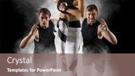  Presentation with man and woman - Amazing slide set having sport-collage-man-and-woman backdrop and a violet colored foreground