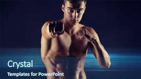  Presentation with strength - Amazing theme having sport competition strength and people concept - young man in fighting or boxing position over dark background backdrop and a ocean colored foreground