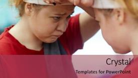  Presentation with woman body - PPT layouts enhanced with sport complex - portrait of young overweight woman background and a red colored foreground