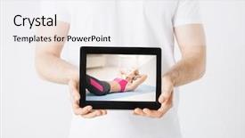  Presentation with exercise sport - Slide deck enhanced with sport concept - man holding tablet background and a white colored foreground