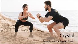  Presentation with curling sport - Slide deck consisting of young sport couple doing squats background and a coral colored foreground