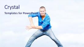  Presentation with culture - Presentation theme having sport dancing and urban culture concept - handsome boy making dance move background and a sky blue colored foreground