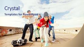  Presentation with culture - Colorful presentation design enhanced with boom box - sport dancing and urban culture backdrop and a sky blue colored foreground