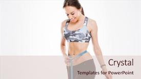  Presentation with tape - Audience pleasing PPT theme consisting of sport diet - woman with measuring tape backdrop and a sky blue colored foreground