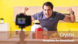  Presentation with food supplements - PPT layouts enhanced with sport doping - young man blogging about food background and a coral colored foreground