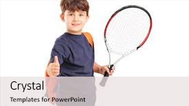  Presentation with tennis - Slides featuring sport education - child holding a tennis racket background and a lemonade colored foreground