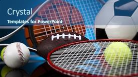  Presentation with equipment - PPT theme with sport-equipment-and-balls background and a ocean colored foreground