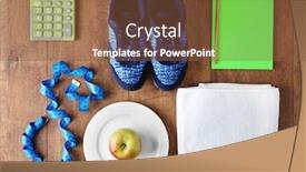  Presentation with food sport - PPT theme consisting of sport equipment healthy food wooden background top view background and a tawny brown colored foreground