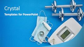  Presentation with weight control - Colorful presentation design enhanced with sport-equipment-scales-medical-masks backdrop and a teal colored foreground