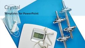  Presentation with weight control - Cool new PPT theme with sport-equipment-scales-medical-masks backdrop and a cyan colored foreground
