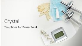  Presentation with weight control - PPT layouts consisting of sport-equipment-scales-medical-masks background and a white colored foreground