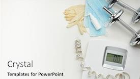  Presentation with weight control - Beautiful slides featuring sport-equipment-scales-medical-masks backdrop and a white colored foreground