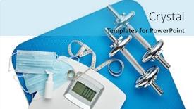  Presentation with weight control - Amazing PPT layouts having sport-equipment-scales-medical-masks backdrop and a light blue colored foreground