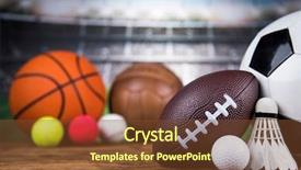  Presentation with tennis and basketball - Colorful presentation design enhanced with sport equipment soccer tennis basketball backdrop and a tawny brown colored foreground