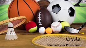  Presentation with basketball - Colorful presentation theme enhanced with sport equipment soccer tennis basketball backdrop and a gold colored foreground
