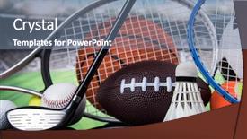  Presentation with equipment - PPT theme having sport equipment soccer tennis basketball background and a seafoam green colored foreground