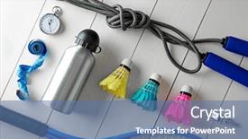  Presentation with water bottle - Beautiful theme featuring sport equipment with bottle backdrop and a ocean colored foreground