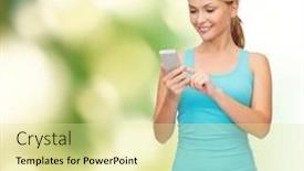  Presentation with healthcare technology - Presentation theme enhanced with sport excercise technology internet and healthcare - sporty woman with smartphone background and a blonde colored foreground