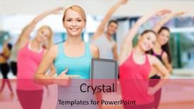 Presentation with healthcare technology - PPT theme featuring sport excercise technology internet and healthcare - sporty woman with tablet pc blank screen background and a red colored foreground