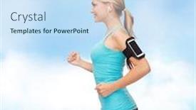  Presentation with healthcare technology - Beautiful slide set featuring sport excercise technology internet and healthcare - sporty woman running and listening to music from smartphone backdrop and a sky blue colored foreground