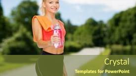  Presentation with exercise sport - Audience pleasing theme consisting of sport exercise and healthcare - sporty woman with orange towel and water bottle backdrop and a tawny brown colored foreground
