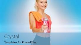  Presentation with exercise sport - Slides enhanced with sport exercise and healthcare - sporty woman with orange towel and water bottle background and a light blue colored foreground