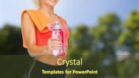  Presentation with exercise sport - PPT theme with sport exercise and healthcare - sporty woman with orange towel and water bottle background and a tawny brown colored foreground