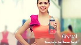  Presentation with exercise sport - PPT theme consisting of sport exercise and healthcare - sporty woman with pink towel and water bottle background and a coral colored foreground