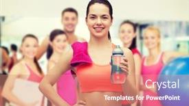  Presentation with exercise sport - Cool new theme with sport exercise and healthcare - sporty woman with pink towel and water bottle backdrop and a coral colored foreground