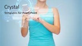  Presentation with healthcare technology - Slide deck enhanced with sport exercise technology internet and healthcare - sporty woman with smartphone background and a light blue colored foreground