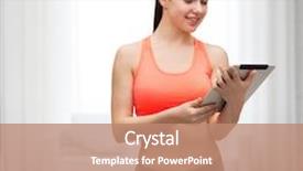  Presentation with healthcare technology - Presentation theme enhanced with sport exercise technology internet and healthcare - sporty woman with tablet pc computer background and a coral colored foreground