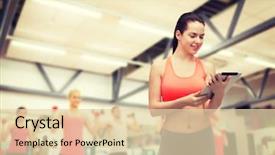  Presentation with healthcare technology - PPT layouts featuring sport exercise technology internet and healthcare - sporty woman with tablet pc computer background and a lemonade colored foreground