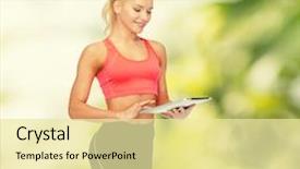  Presentation with exercise sport - Slide deck featuring sport exercise technology internet and healthcare concept - smiling sporty woman with tablet pc computer background and a blonde colored foreground