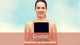  Presentation with healthcare technology - Presentation theme consisting of sport exercise technology internet and healthcare - sporty woman with tablet pc blank screen background and a coral colored foreground