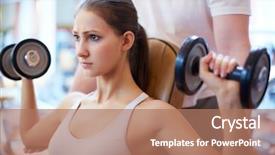  Presentation with pretty girl - Beautiful PPT theme featuring sport facility - portrait of pretty girl training backdrop and a coral colored foreground