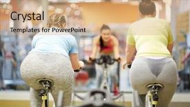  Presentation with women cycling - Slide deck enhanced with sport facility - two chubby young women background and a coral colored foreground