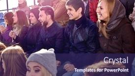  Presentation with people crying - Theme enhanced with sport fans clapping and crying on tribunes group people background and a navy blue colored foreground