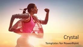  Presentation with healthy lifestyle - Cool new theme with sport female - athletic young woman running backdrop and a blonde colored foreground