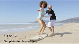  Presentation with teaching - Presentation theme enhanced with sport female - man teaching woman standing background and a soft green colored foreground