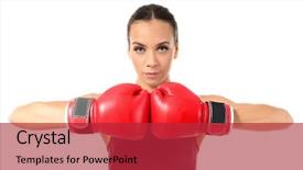  Presentation with female sport - Amazing slides having sport female - strong woman in boxing gloves backdrop and a red colored foreground