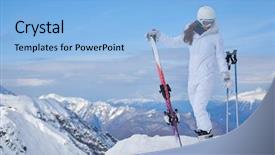  Presentation with skin care natural yellow and white - PPT layouts having sport female - woman skier wearing white healmet background and a light blue colored foreground