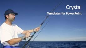  Presentation with fisherman - PPT theme with sport fishing - angler fisherman trolling rod background and a ocean colored foreground