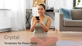  Presentation with exercise mat - Cool new slide deck with sport-fitness-and-technology-concept backdrop and a coral colored foreground