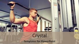  Presentation with flexing - Colorful theme enhanced with weights equipment - sport fitness bodybuilding lifestyle backdrop and a coral colored foreground