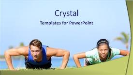  Presentation with exercise sport - Slide set having sport fitness couple doing push background and a white colored foreground
