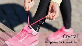  Presentation with woman runner - Colorful slide deck enhanced with sport fitness exercise and lifestyle concept - runner woman lacing trainers shoes backdrop and a coral colored foreground
